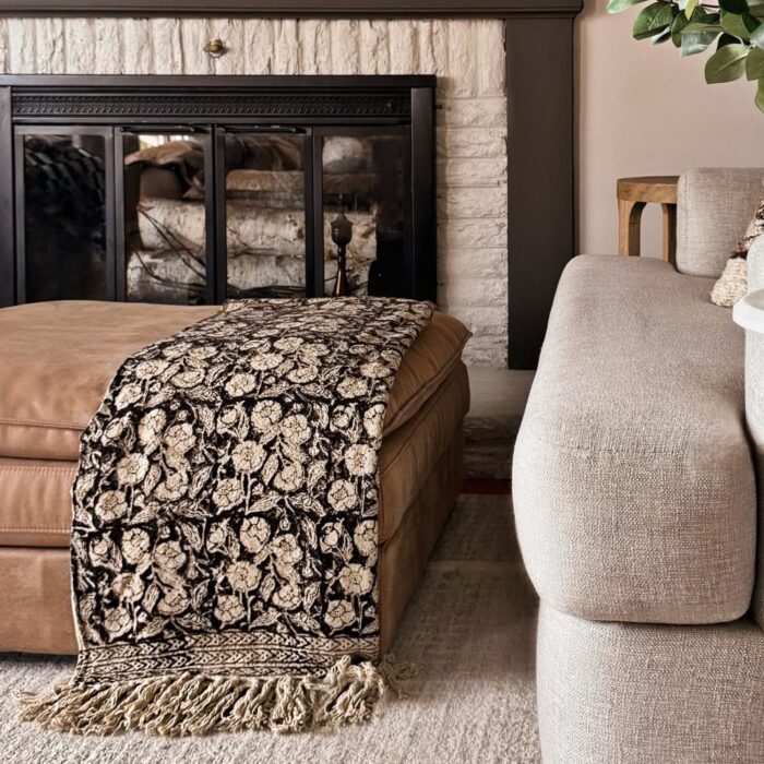 Black Floral Throw Blanket Couch