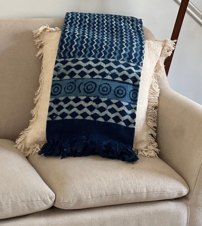 Blue Indigo Block Print Throw Blanket Couch For Livingroom Decor