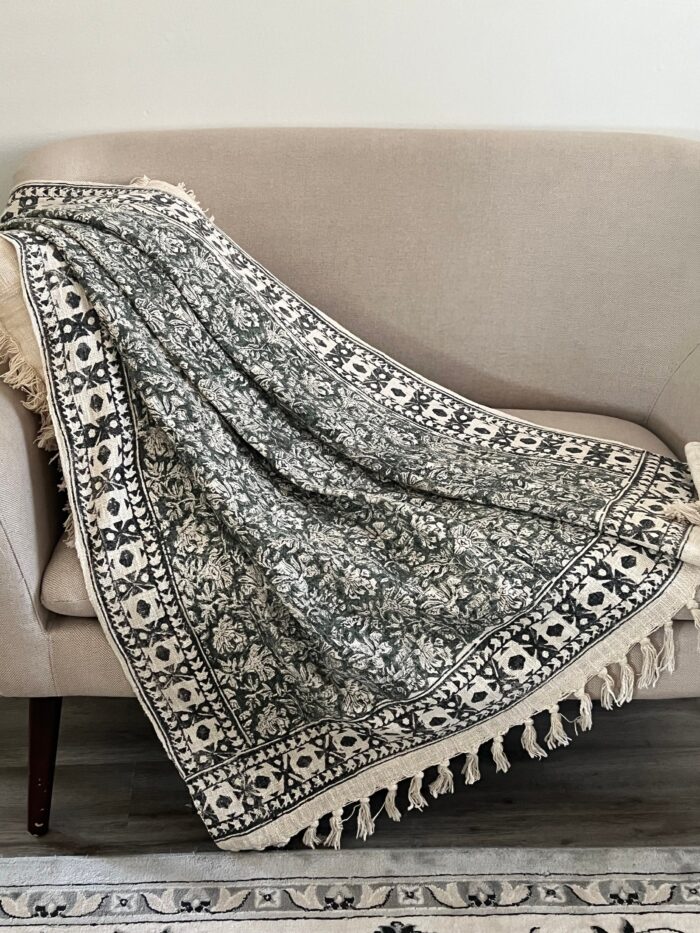 Boho Sage Green Throw Blanket Couch