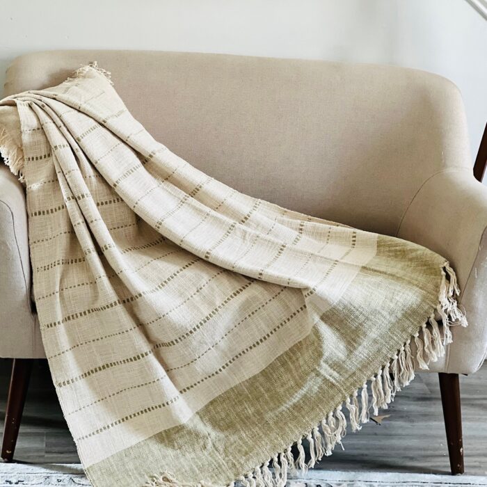 Hand Loomed Woven Throw Blanket With Tassels For Couch