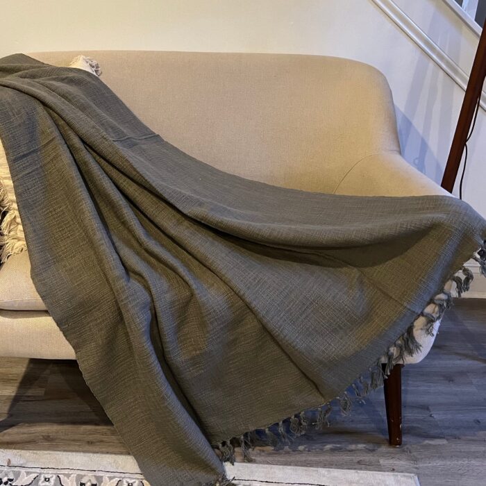 Organic Cotton Slub Throw Blanket In Solid Gray