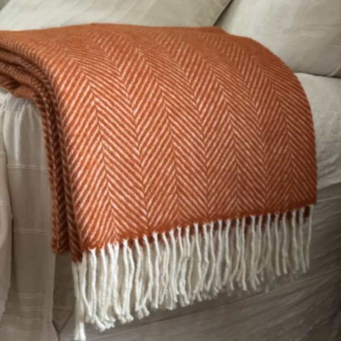 100% Pure Wool Orange Blanket Throw British Blanket