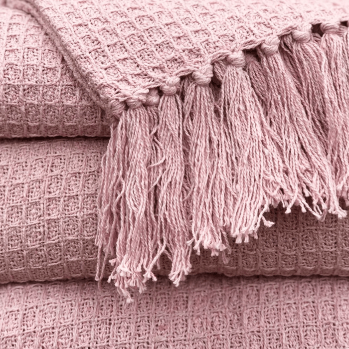 100% Recycled Blush Pink Cotton Throw Blanket