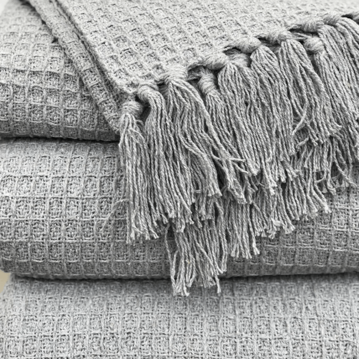 100% Recycled Cotton Silver Grey Waffle Throw Blanket