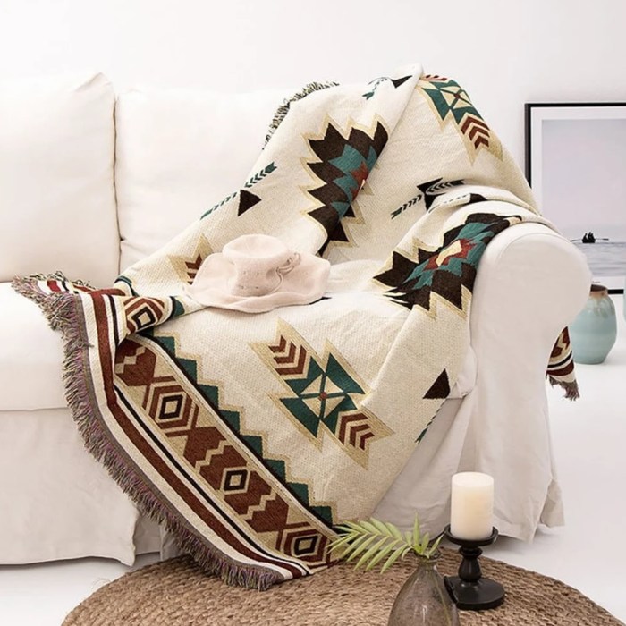 Aztec Tapestry Throw Blanket Cotton Boho Throw Blanket Fringed Sofa Throw