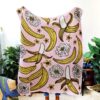 Banana Jam Knit Blanket - Pink Yellow Bananas - Fruit Print - Housewarming - Fruit Decor