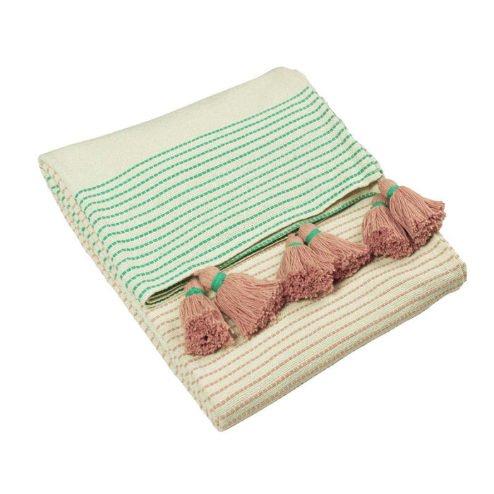 Banda Tasselled Throw Mint/Pink