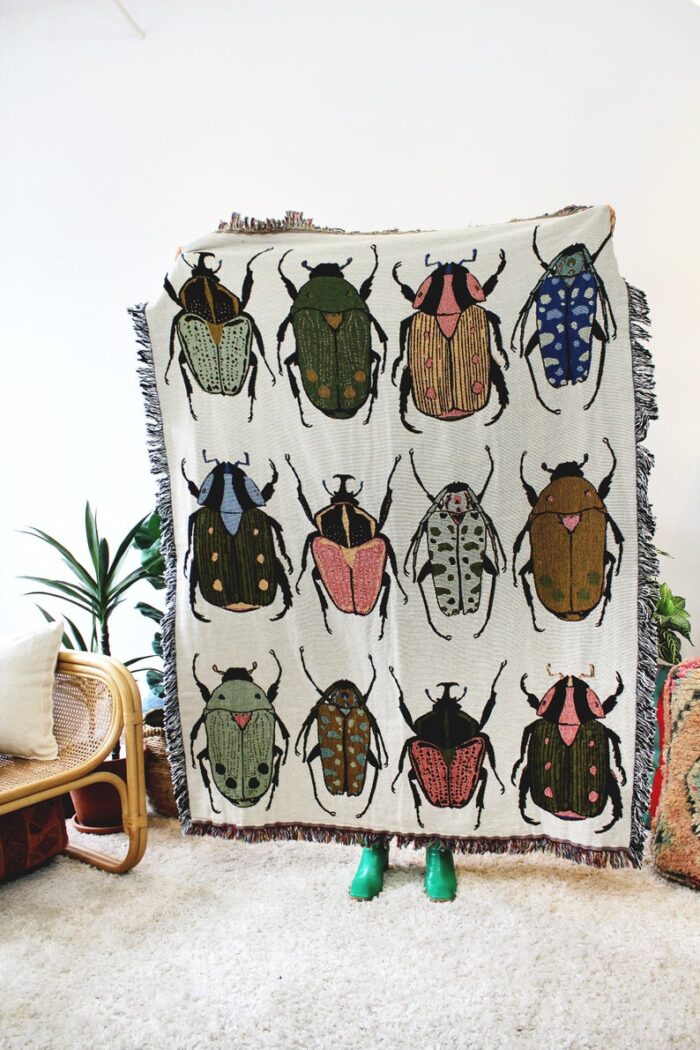 Beetle Party Tapestry Blanket - Boho Colorful Home Decor - Home Decor Beetle Design