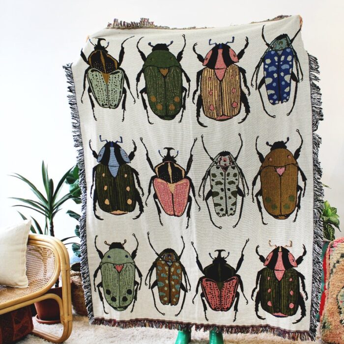 Beetle Party Tapestry Blanket - Boho Colorful Home Decor - Home Decor Beetle Design