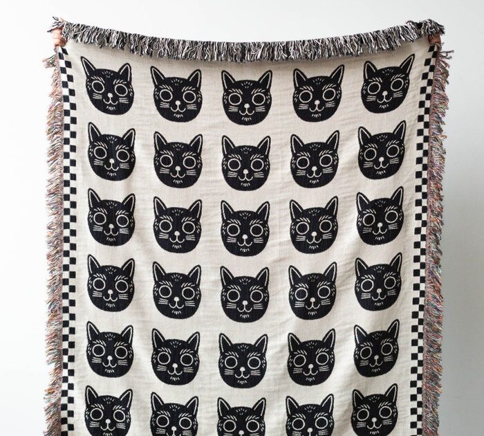 Black Cats Blanket: Checkered Black & White Throw For Animal Lover