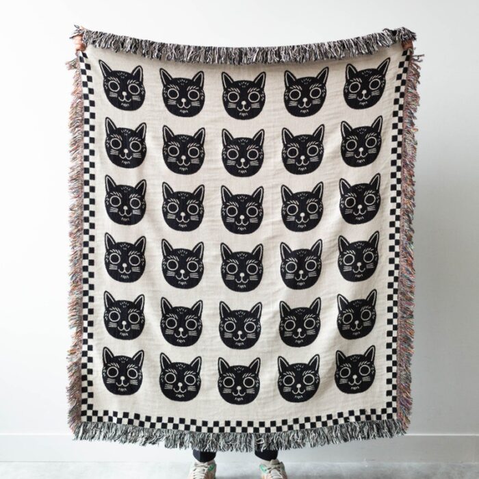 Black Cats Blanket: Checkered Black & White Throw for Animal Lover