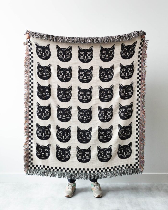 Black Cats Blanket: Checkered Black & White Throw for Animal Lover