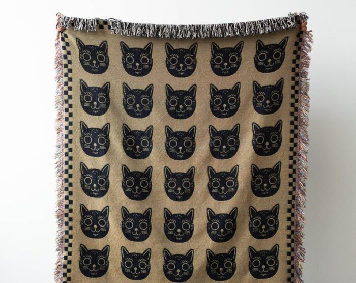 Black Cats Blanket: Checkered Green Throw For Animal Lover