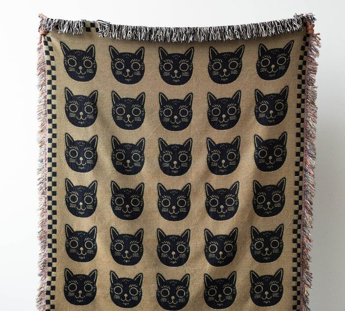 Black Cats Blanket: Checkered Green Throw For Animal Lover