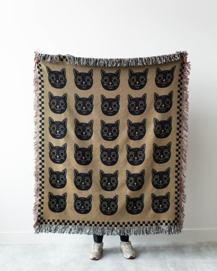 Black Cats Blanket: Checkered Green Throw for Animal Lover