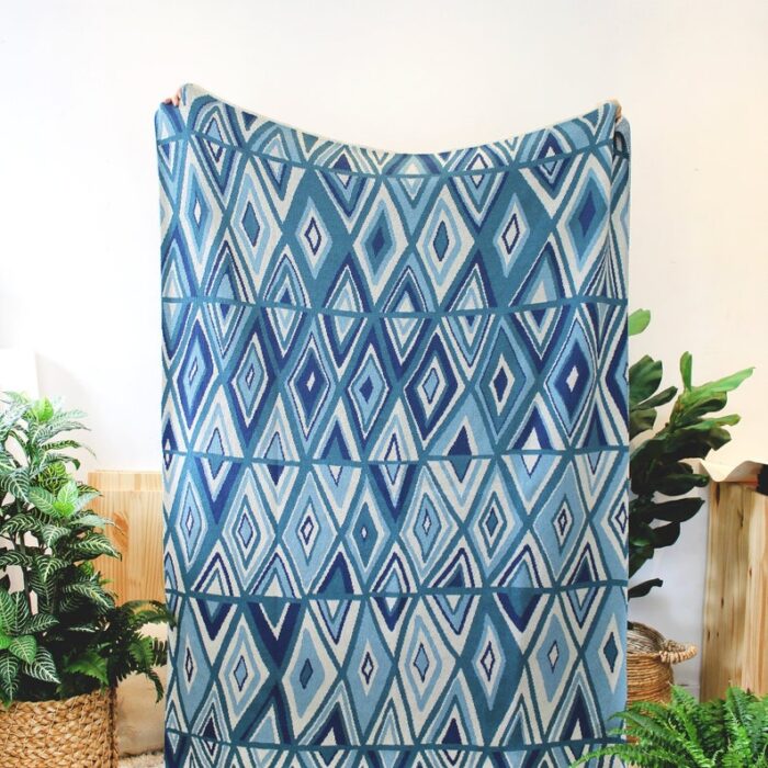 Blue Diamond Dust Throw Blanket - Diamond Shapes Pattern Blanket - Colorful Throw Blanket - Geometric Throw Blanket - Geometric Home Decor