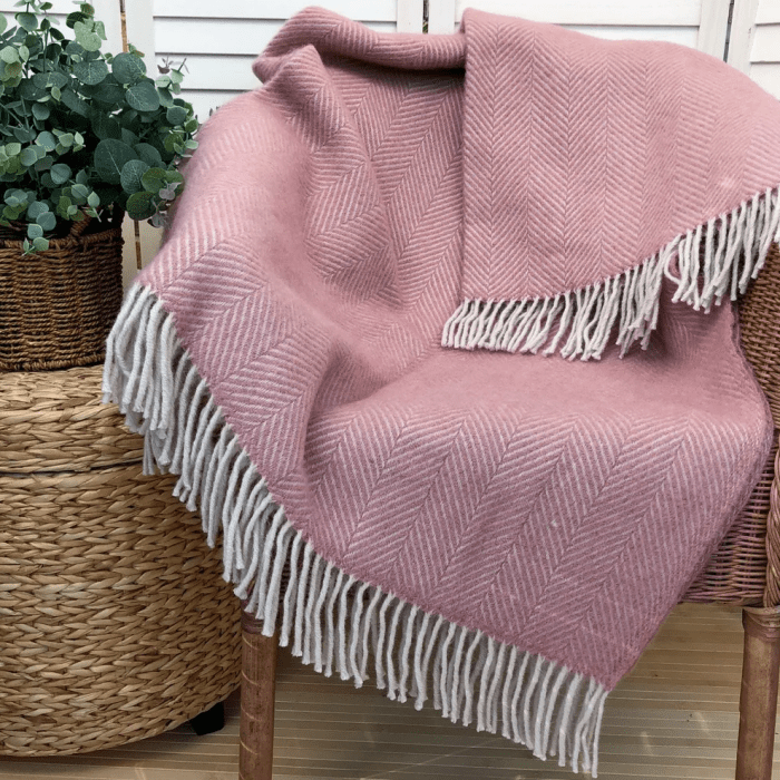 Blush Pink Wool Throw Blanket