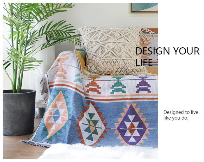 Bohemia Kilim Geometric Knitted Throw Blanket For Beds Sofa