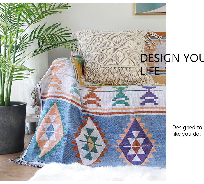 Bohemia Kilim Geometric Knitted Throw Blanket For Beds Sofa