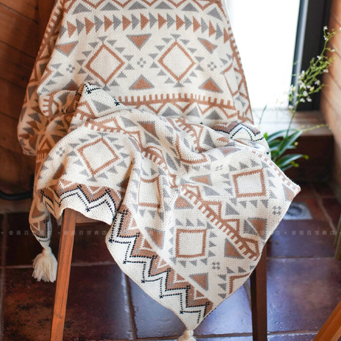 Bohemian Acrylic Knitted Bohemian Shawl Throw Blanket