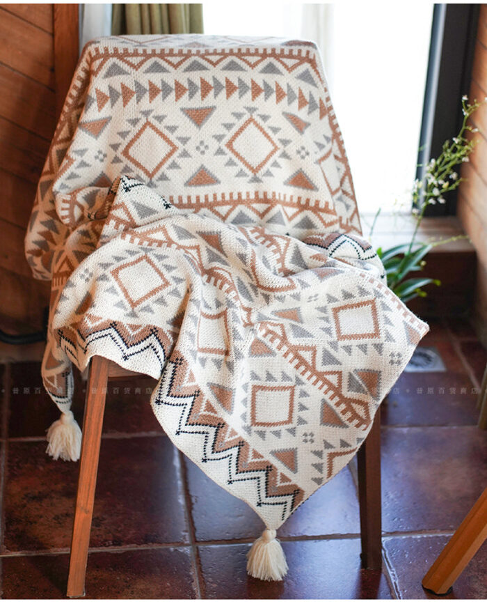 Bohemian Acrylic Knitted Bohemian Shawl Throw Blanket