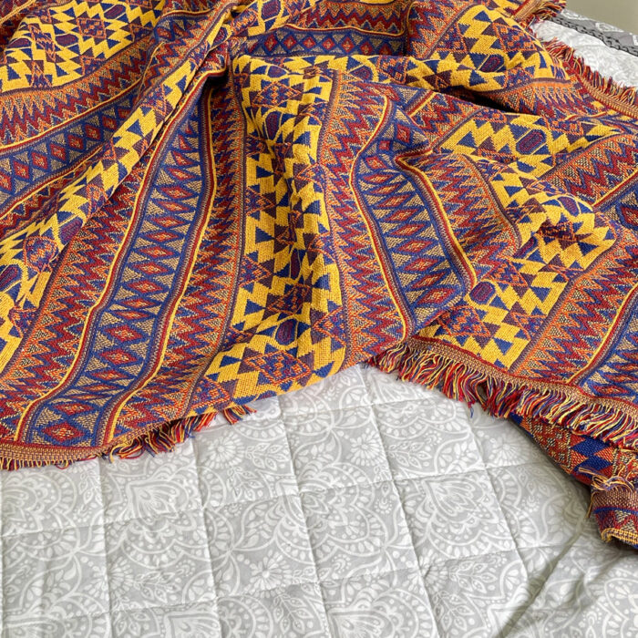 Bohemian Geometrical Kilim Multicolour Geometric Throw Bedspread