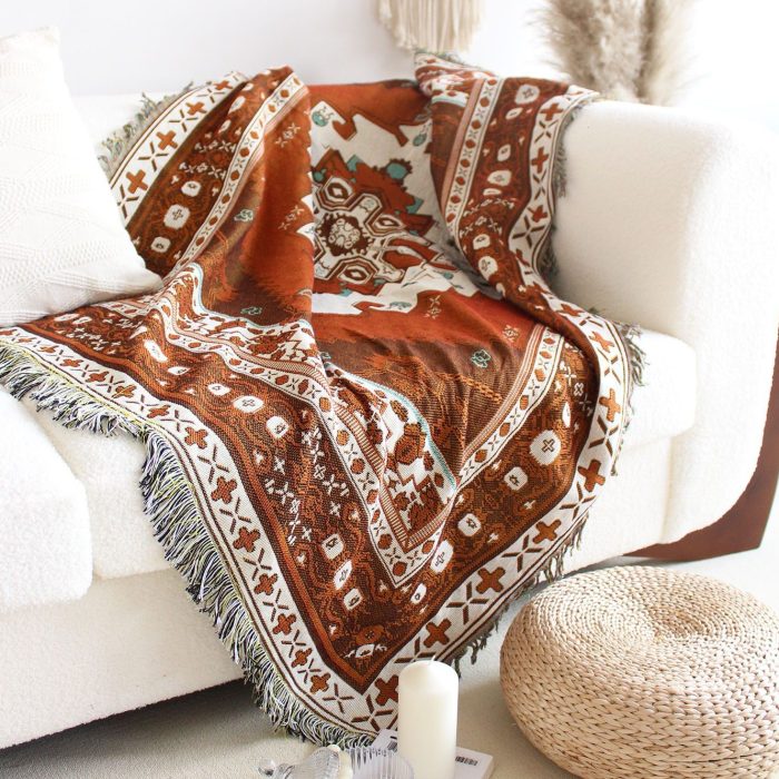 Bohemian Moroccan Throw Blanket Cotton Woven Tapestry Throw Blanket Boho