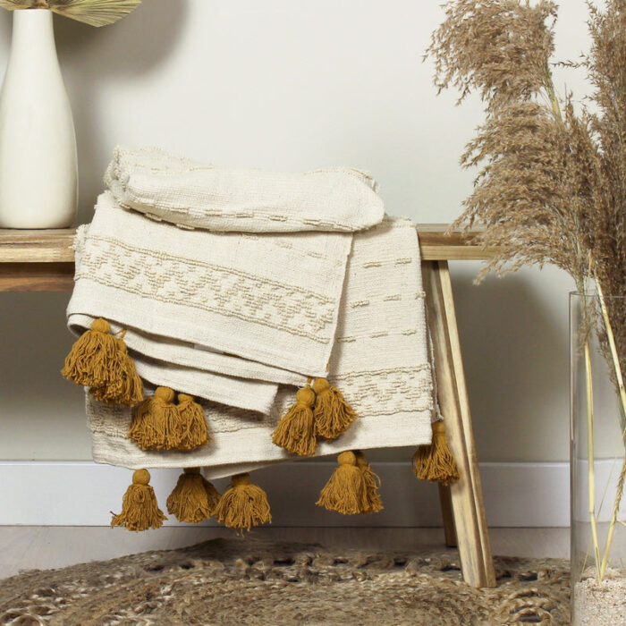 Boho Cotton Tufted Throw Ochre