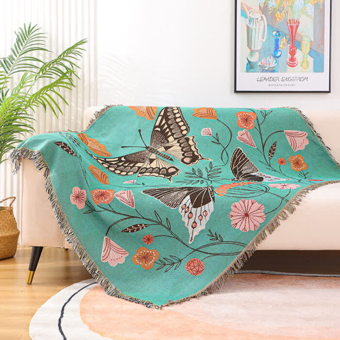 Butterfly & Flower Tassel Decorative Blanket