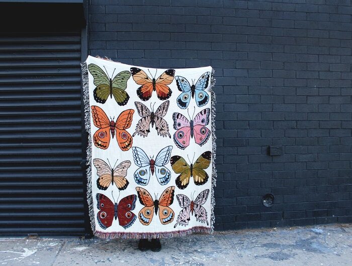 Butterfly and Moth Tapestry Blanket - Cotton Throws - Housewarming Gift - Bohemian Colorful Home Decor