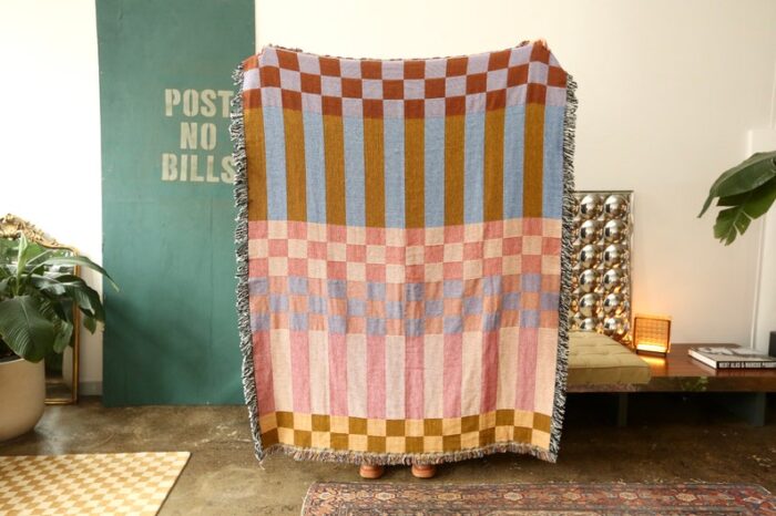 Checkered Stripe Checkerboard Tapestry Blanket in Fort Tilden