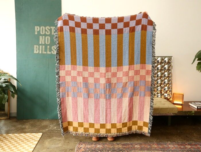 Checkered Stripe Checkerboard Tapestry Blanket in Fort Tilden