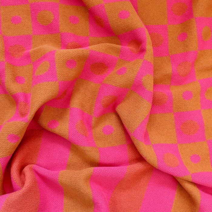 Checkmate Knit Blanket - Checkerboard Knit Blanket - Pink - Orange - Checkered Throw Blanket Decor - Picnic Blanket - Checkered Knit Throw