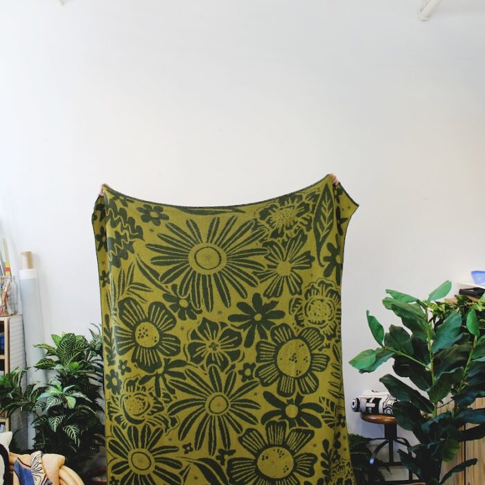 City Escape Flower Reversible Knit Throw Blanket - Green Floral Knit Blanket - Classic Living Room Home Decor - Cotton Summer Throw