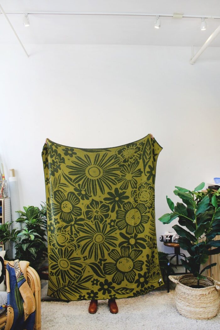 City Escape Flower Reversible Knit Throw Blanket - Green Floral Knit Blanket - Classic Living Room Home Decor - Cotton Summer Throw