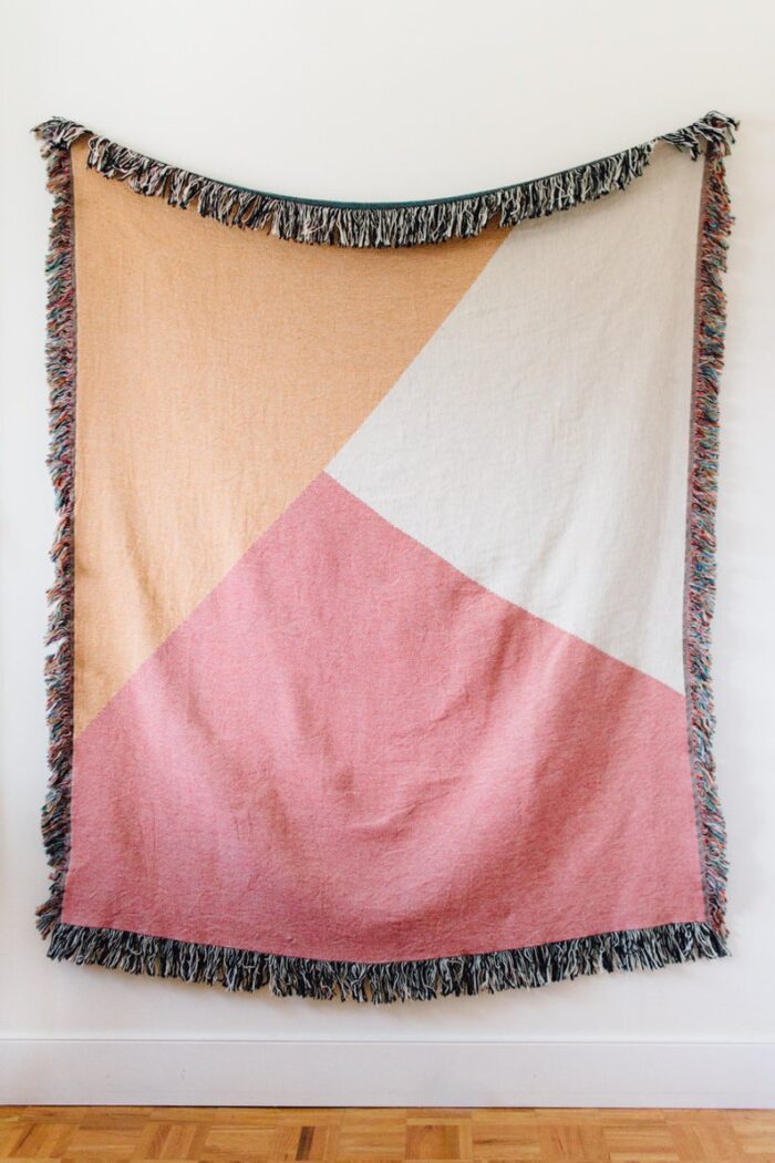 Color Block Pink Blanket: Abstract Peach Cotton Woven Throw