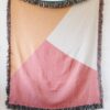 Color Block Pink Blanket: Abstract Peach Cotton Woven Throw