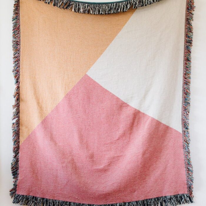 Color Block Pink Blanket: Abstract Peach Cotton Woven Throw