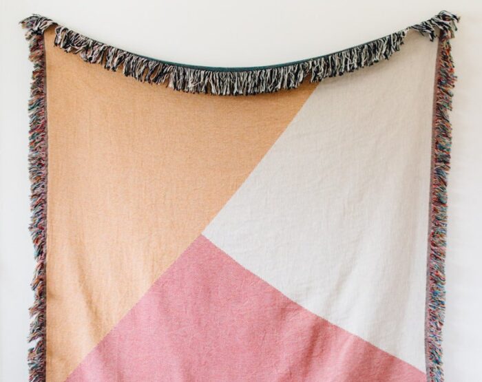 Color Block Pink Blanket: Abstract Peach Cotton Woven Throw