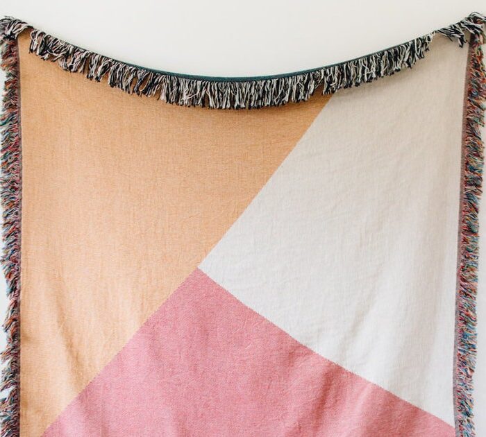 Color Block Pink Blanket: Abstract Peach Cotton Woven Throw