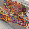 Colorful Floral Afghan Blanket Retro Crochet Granny Throw Hausewarming Gift Cotton African Flower Beadspread