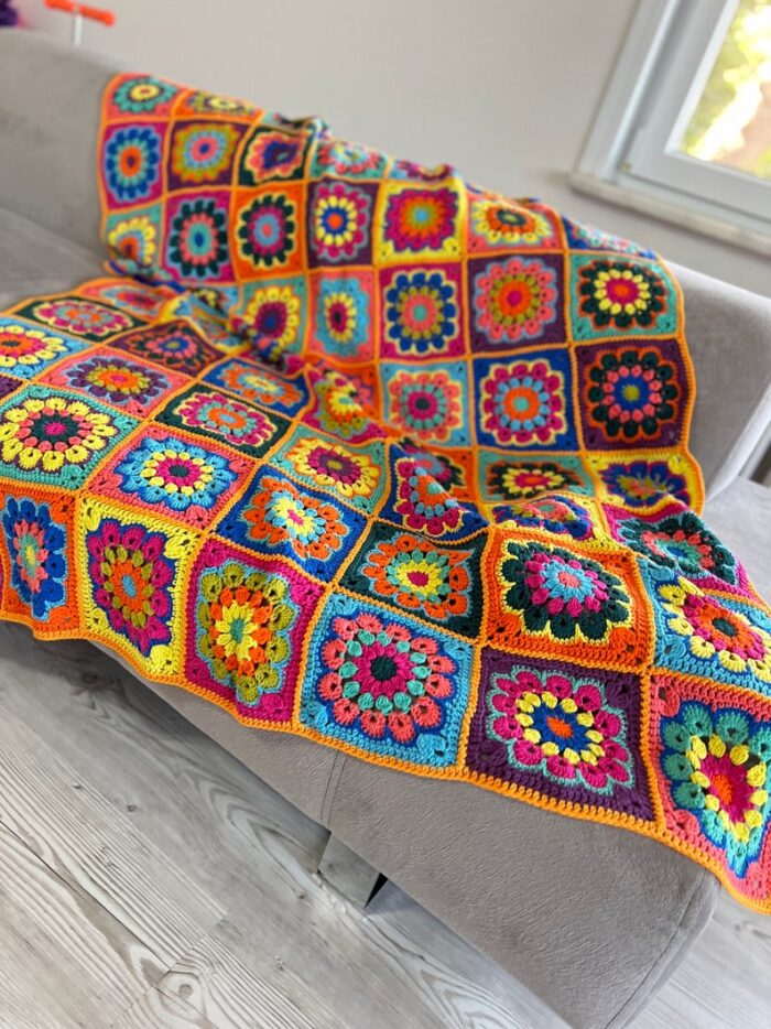 Colorful Floral Afghan Blanket Retro Crochet Granny Throw Hausewarming Gift Cotton African Flower Beadspread