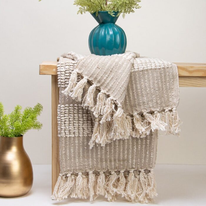 Cream Hand Loomed Solid Throw Blanket