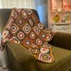 Crochet Afghan Blanket Retro Granny Throw Earth Color Bedspread Unisex Tv Blanket Autumn Handmade Home Decor