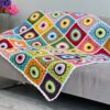 Crochet Afghan Throw Statement Hausewarming Gift Evil Eye Blanket Couch Throw Tv Blanket Cotton Colorful Bedspread