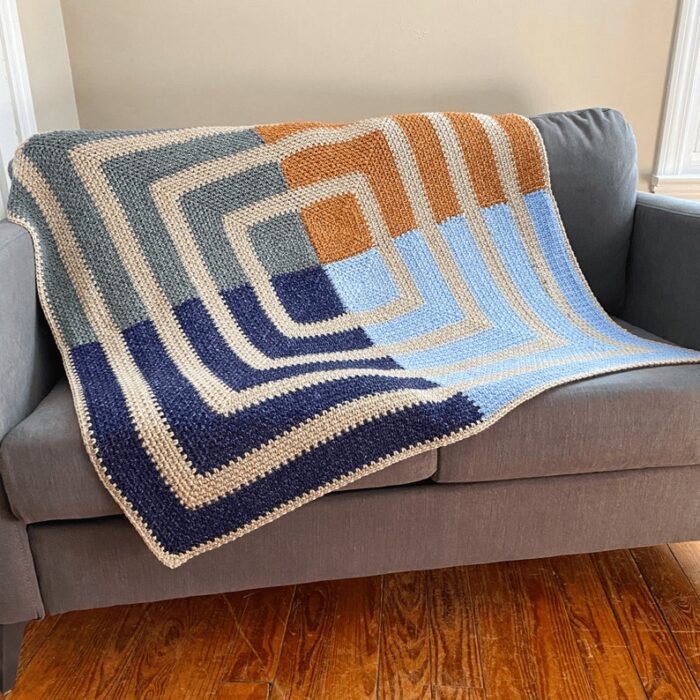 Crochet Blanket Pattern - 4 Square Blanket Moss Stitch Square Blanket Colour Blocks And Stripes Crochet In The Round