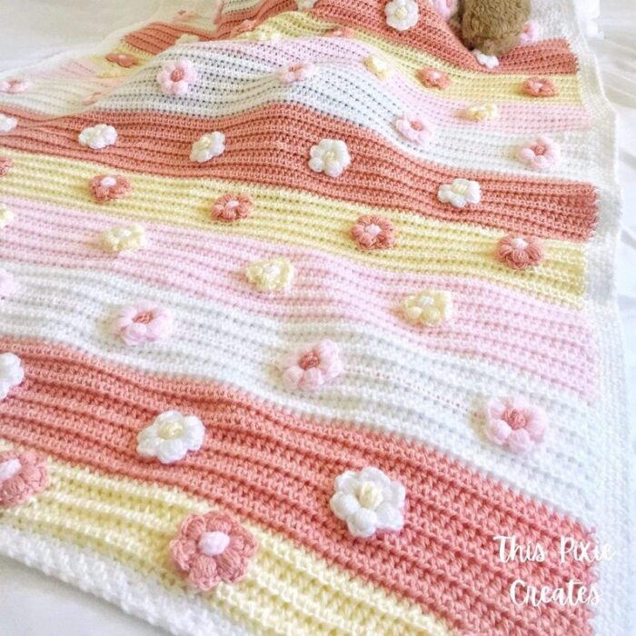 Crochet Blanket Pattern - Blossoms Bloom Baby Blanket Crochet Puff Stitch And Bobble Flowers Heirloom Blanket Baby Shower Gift