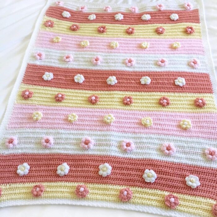 Crochet Blanket Pattern - Blossoms Bloom Baby Blanket Customizable Instructions Heirloom Blanket Baby Shower Gift 3D Flowers