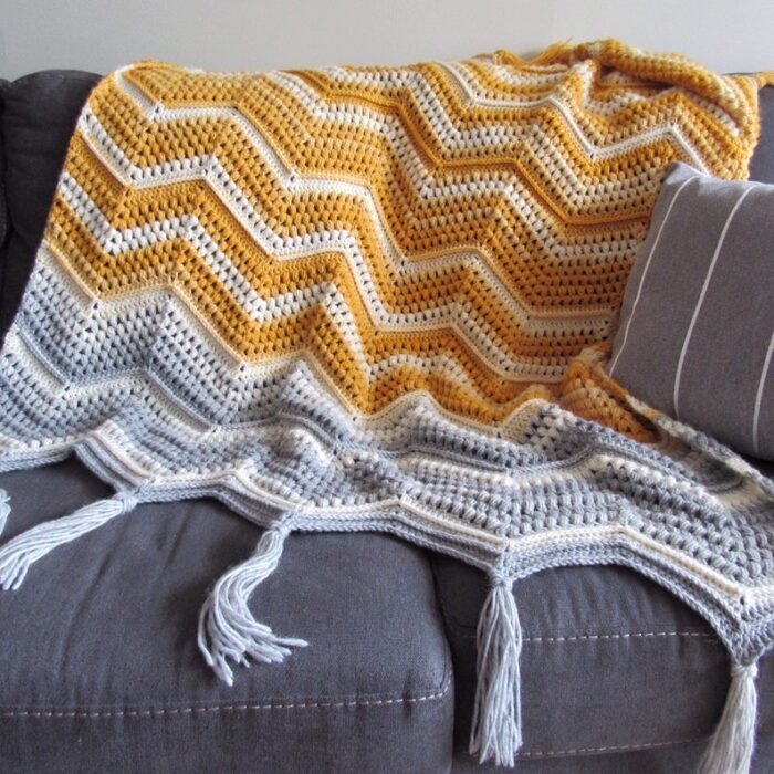 Crochet Blanket Pattern - Chevron With A Twist Blanket Puff Stitch Chevron Style Two Toned Customizable Crochet Blanket