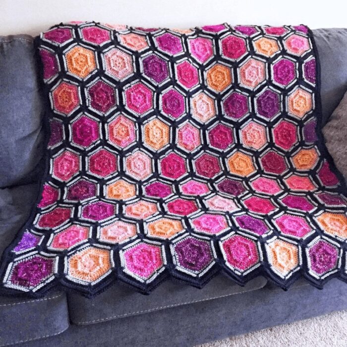 Crochet Blanket Pattern - Dusk To Dawn Afghan Crochet Hexagon Motif Blanket Rainbow Sunset